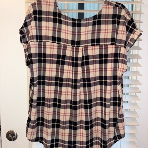Flower & Feather Plaid Zippered Women's Top Size 2XL - Picture 2 of 8